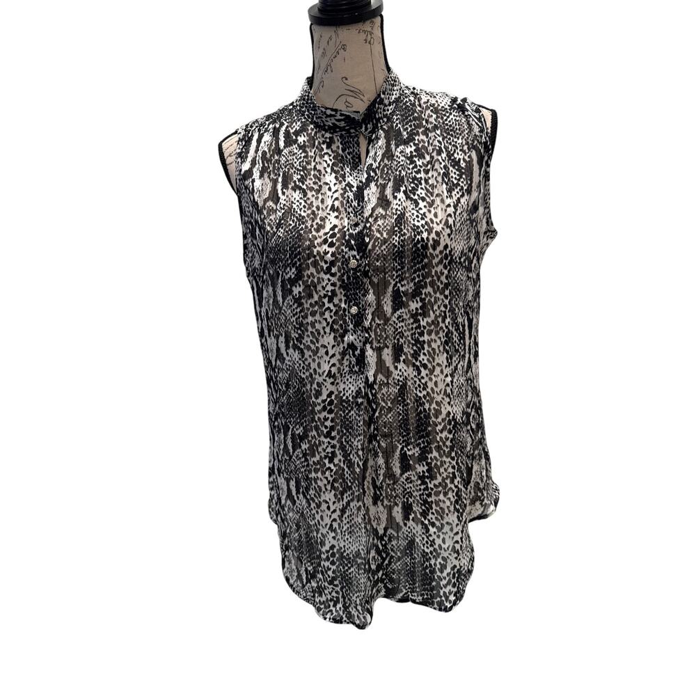 Karen Kane Women's Sleeveless Snake Print button up sheer blouse top size S